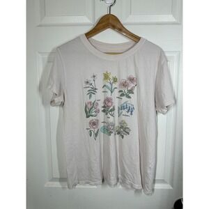PS / LA T Shirt Womens L Pink Botanical Flower Chart Graphic Tee Short Sleeve